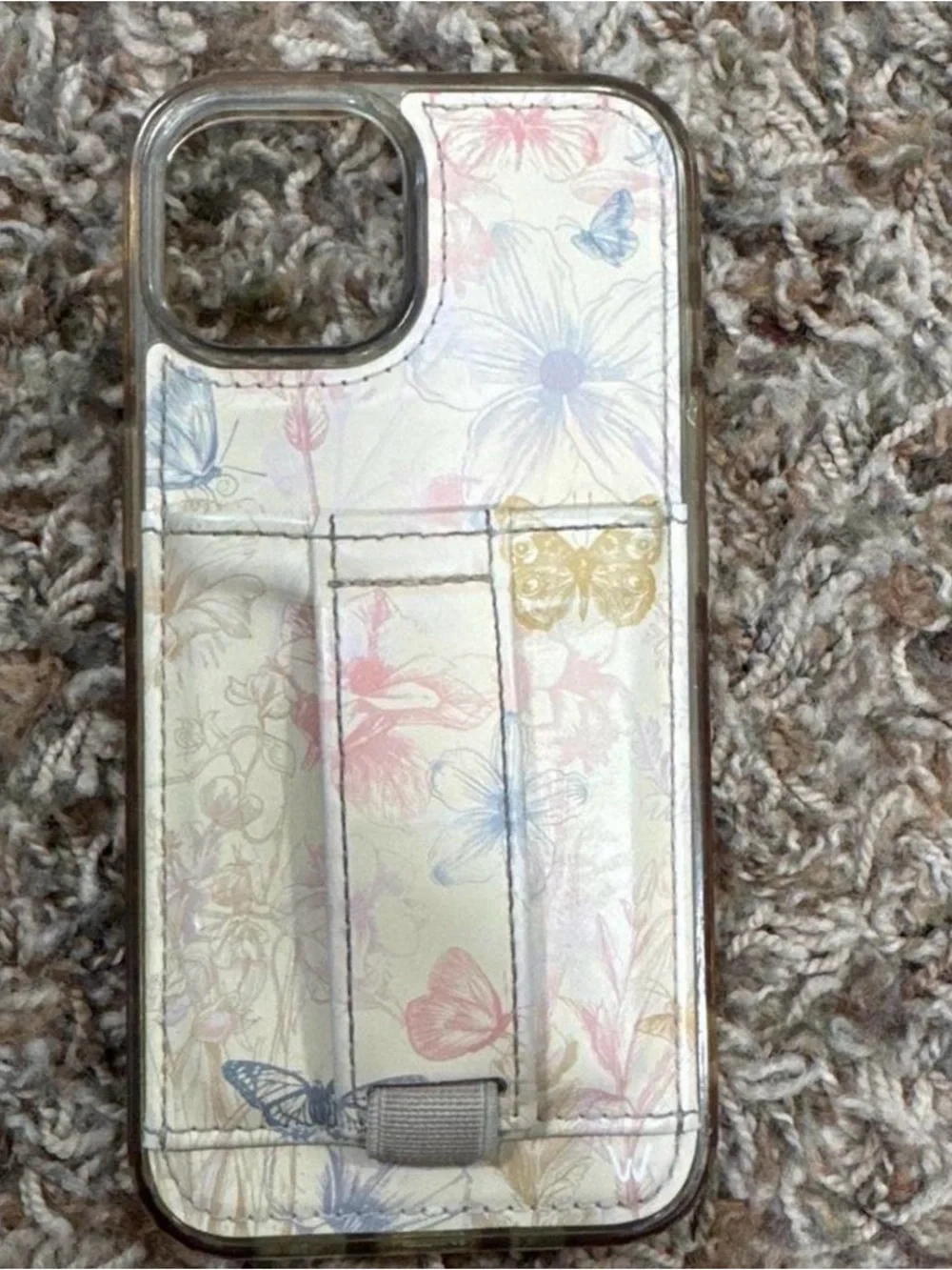 Walli iPhone 15 Floral Butterfly Soft Pastel Phone Case with Hand Strap